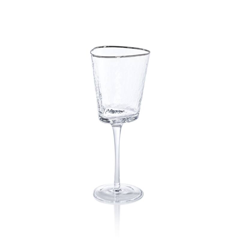 Kampari Triangular Wine Glasses with Platinum Rim, Set of 4