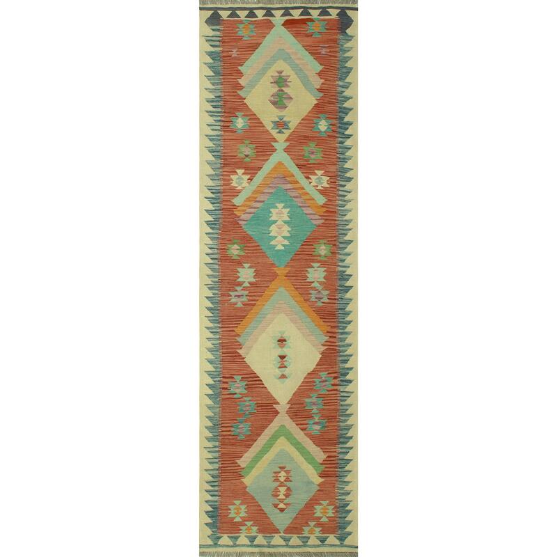 Hand-Woven Winchester Kilim Adam Rust/Navy Runner - 2'8" x 9'10"