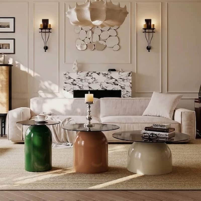 Nesting Coffee Table Set of 3,Glass Desktop for Living Room,Space Saving Circle Center Table for Saving Space,for Living Room