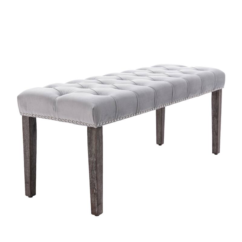 Light Grey Piano Bench Ottoman Leisure Bench with Wood Legs, Simple Window Bench Accent Bench Corridor Bench
