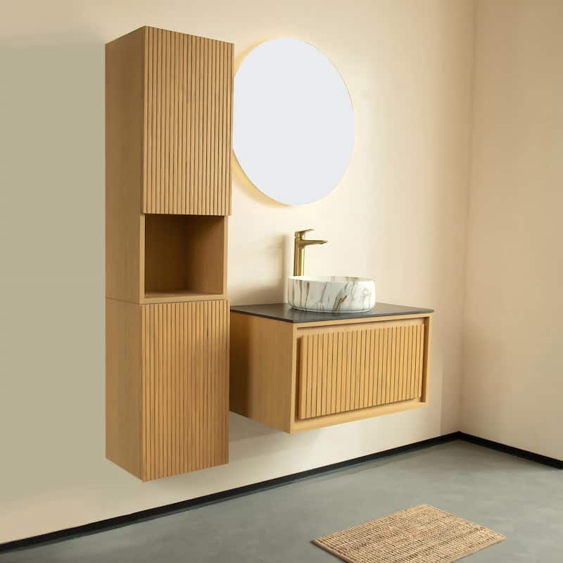 Modland 14"W x 59''H Wall Mounted Bathroom Cabinet - Narrow Waterproof Plywood, Corolla Oak for Over Toilet Storage