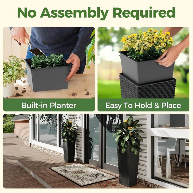 32 Inch Set of 2 Decorative Planters, Flower Pots for Patio, Backyard, Home with Tray