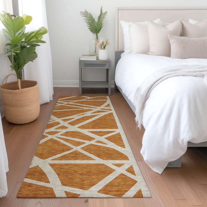Machine Washable Indoor/ Outdoor Abstract Contemporary Chantille Rug - Copper - 2'3" x 7'6"