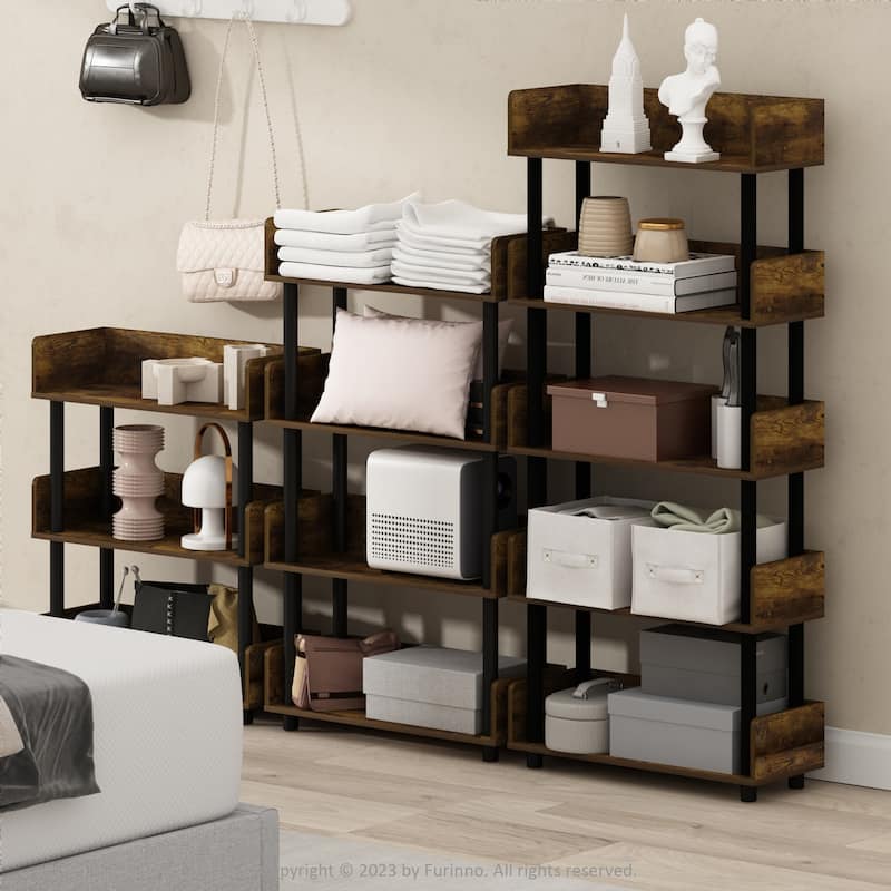 4 Tiers Wood Household Shelving Unit in Pine/Black (23.62 in. W x 41.1 in. H x 9.21 in. D) - 23.62