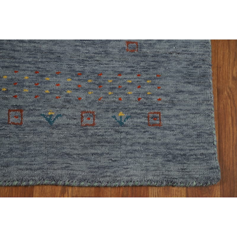 Blue Tribal Gabbeh Indian Rug Handmade Wool Carpet - 2'11" x 4'10"