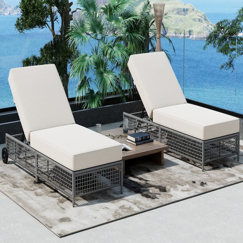 Outdoor Lounge Chair Set of 2(Grey and Beige)