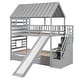 preview thumbnail 17 of 32, Twin House Bunk Bed with Trundle, Slide, and Storage Staircase, Grey