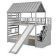 preview thumbnail 17 of 32, Twin Over Twin House Bunk Bed with Trundle, Slide, Storage Staircase, Roof, and Window, Fun and Space-Saving Design, Grey