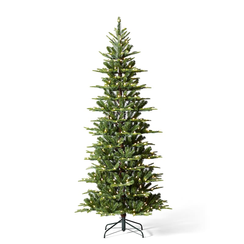 Glitzhome 7.5ft/9ft Pre-Lit Evergreen Slim Fir Artificial Christmas Tree With Strawberry Lights