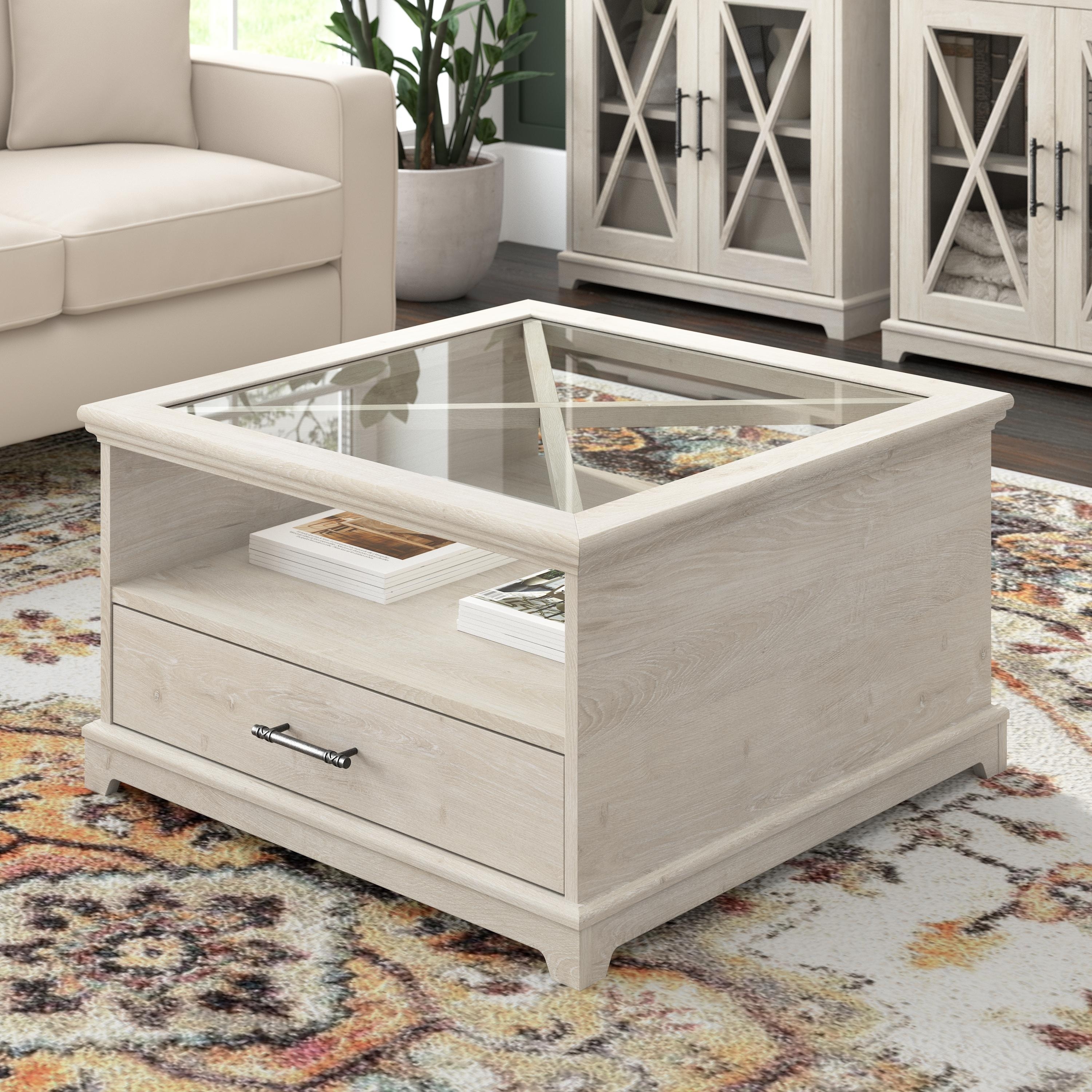 Farmhouse glass coffee shop table