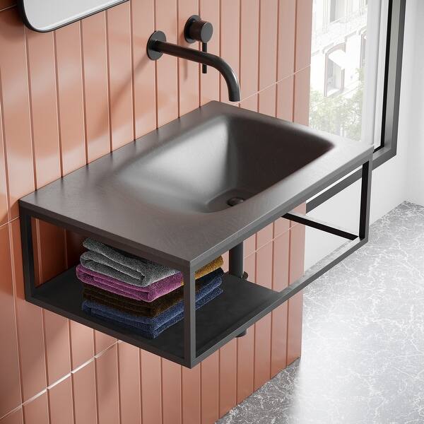 slide 3 of 10, Lisse 24” Rectangle Concrete Wall-Mount Bathroom Sink in Dark Grey Dark Grey