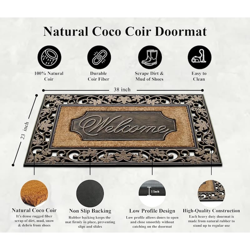 A1HC Entrance Door Mat, Durable Large Non-Slip Welcome Doormat, Indoor Outdoor for Front Door, Bronze - 23"X38"