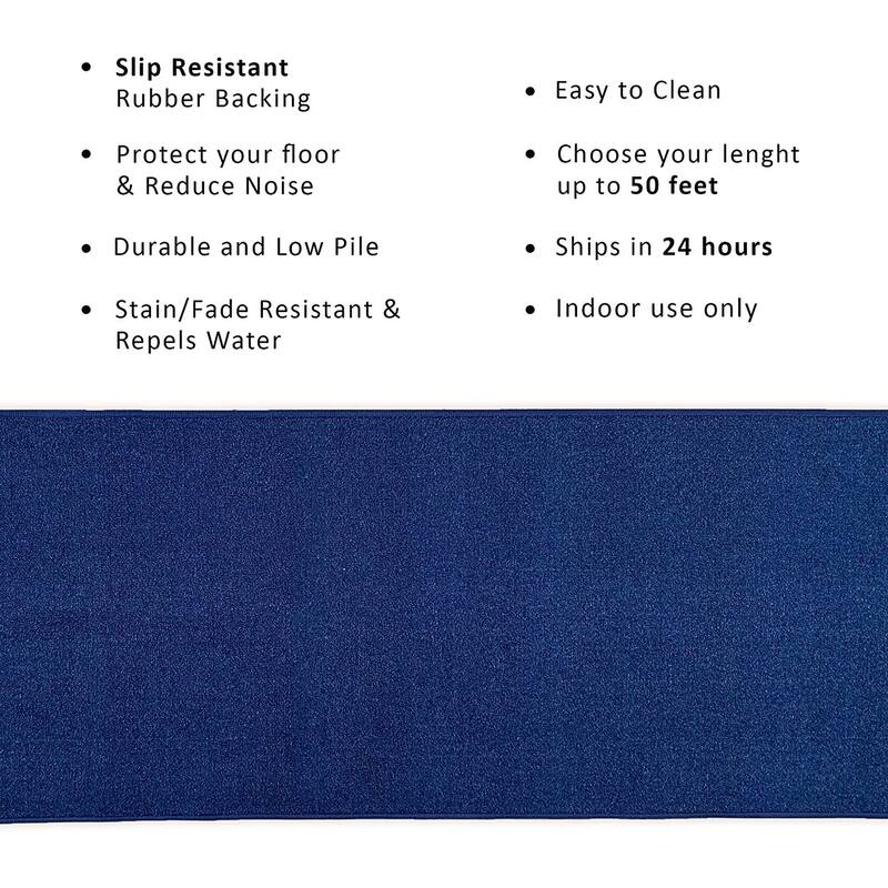 Custom Size Solid Design 26 Inch Wide Non-Slip Stair Runner Rug