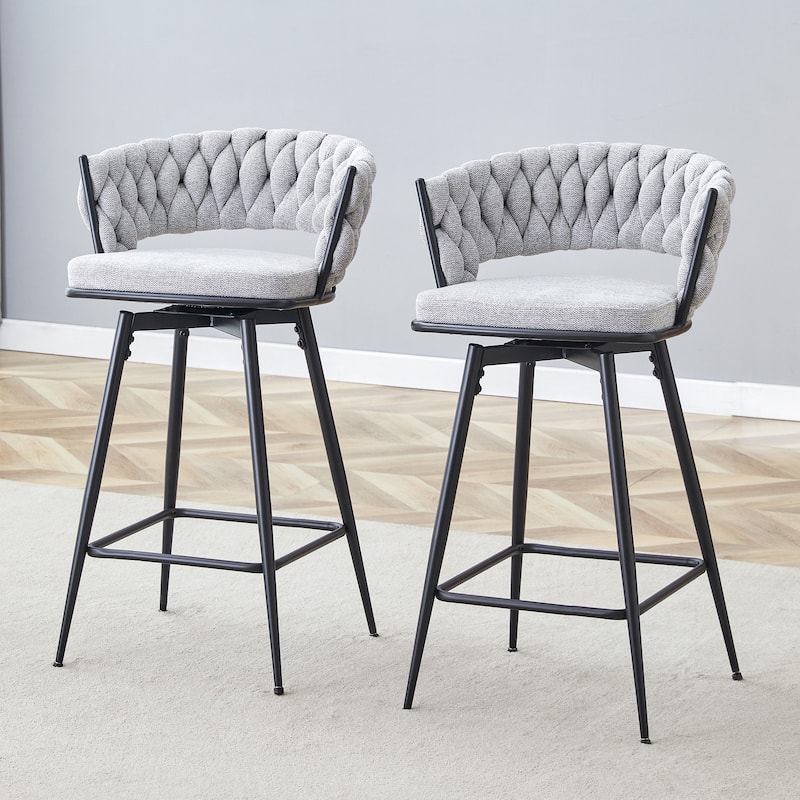 Roomfitters Swivel Bar Stools with Linen Cushions and Black Iron Frame, Set of 2