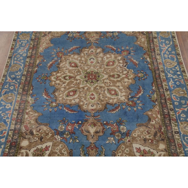 Blue Tabriz Persian Vintage Area Rug Handmade Bedroom Wool Carpet - 6'2"x 9'9"