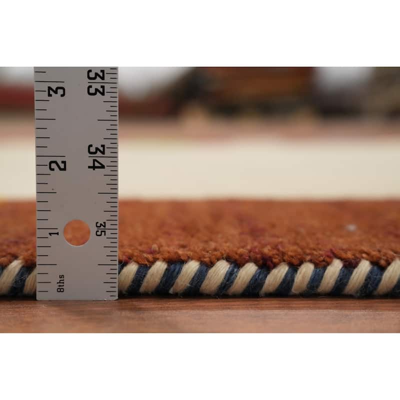 Hand Knotted Oriental 100% Wool Carpet Modern Geometric Beige & Ivories Gabbeh Area Rug - 6' 7'' X 4' 8''