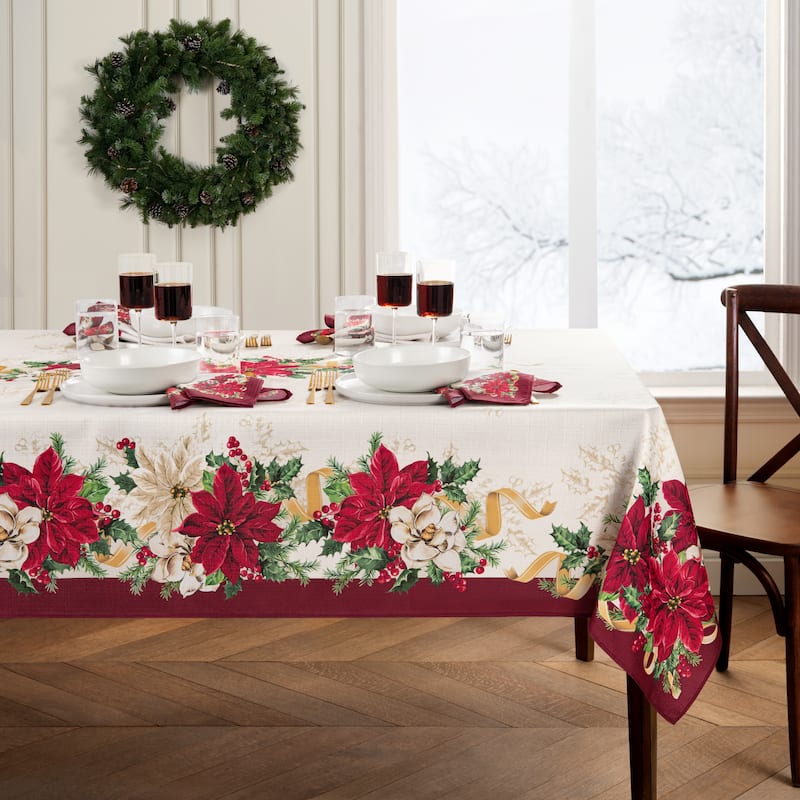 Poinsettia Garlands Engineered Tablecloth - 60x84 Rectangular