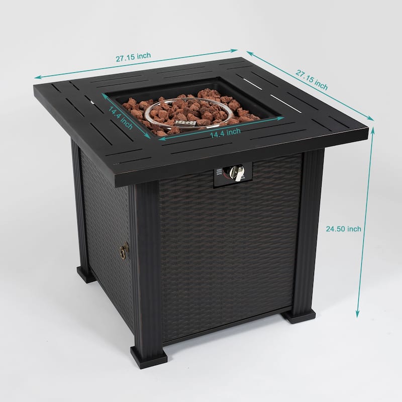 GDFStudio - Everett 28" Square Steel Outdoor Fire Pit Table with 40,000 BTU Burner & Lid