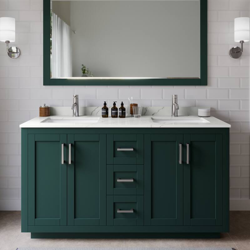 Wyndham Collection WCF292960D-QTZ-UNSM58 Miranda 60" Free Standing - Green / Giotto Quartz Top / Brushed Nickel