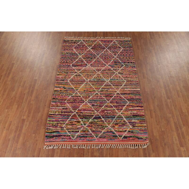Trellis Plush Moroccan Oriental Area Rug Hand-Knotted Wool Carpet - 6'1" x 9'8"