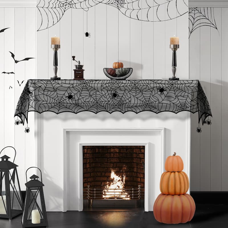 Crawling Halloween Spider Lace Table Runner and Mantle Scarf - 13"x70"