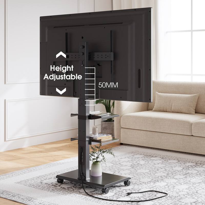 FITUEYES Rolling TV Stand with Wheels For 32-70 Inch TVs, with Power Outlet and Two Shelf TV Console ,Hold Up To 88 Lbs