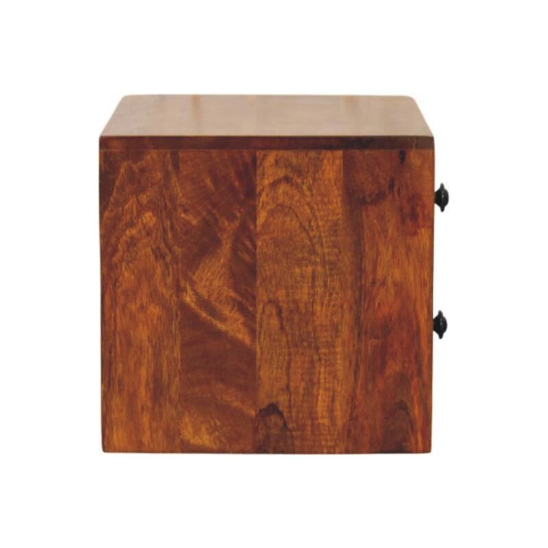 HomeRoots 12" Chestnut Solid Wood Two Drawer Floating Nightstand