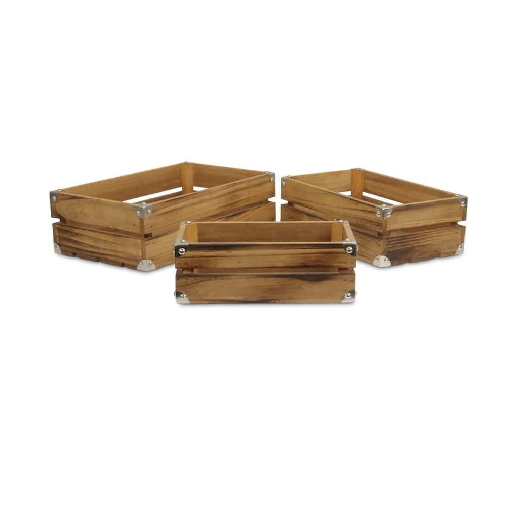 Set of 3 Farmstead Studded Wooden Storage Crates 15.75"