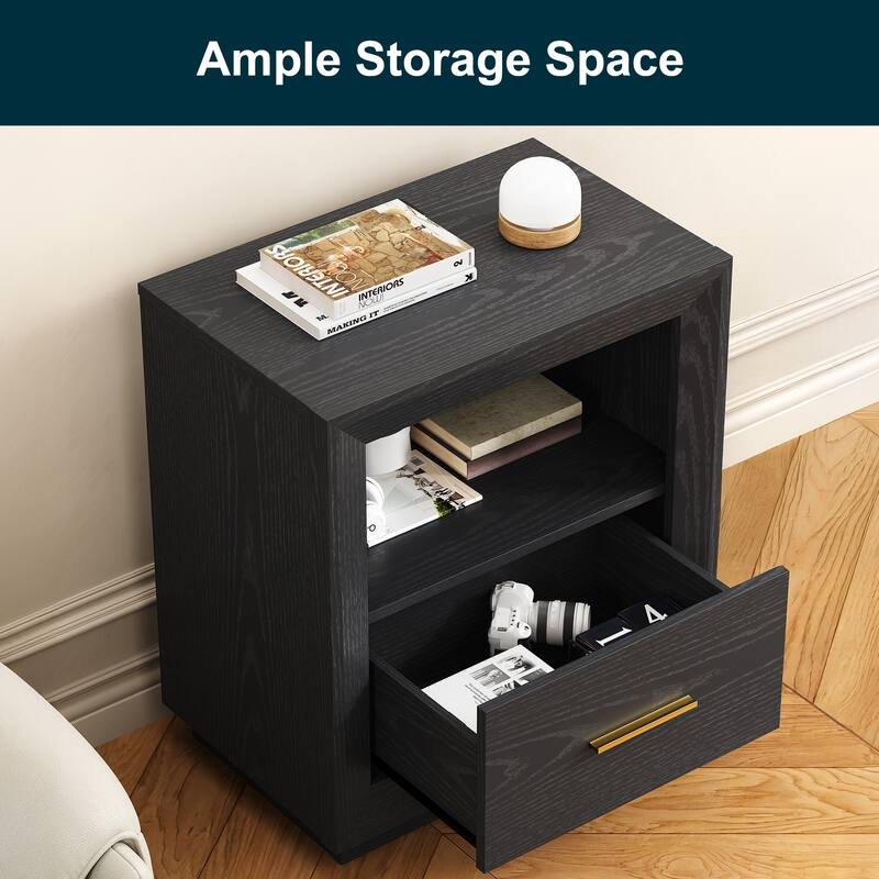 Modern Nightstand with Charging Station， Set of 2