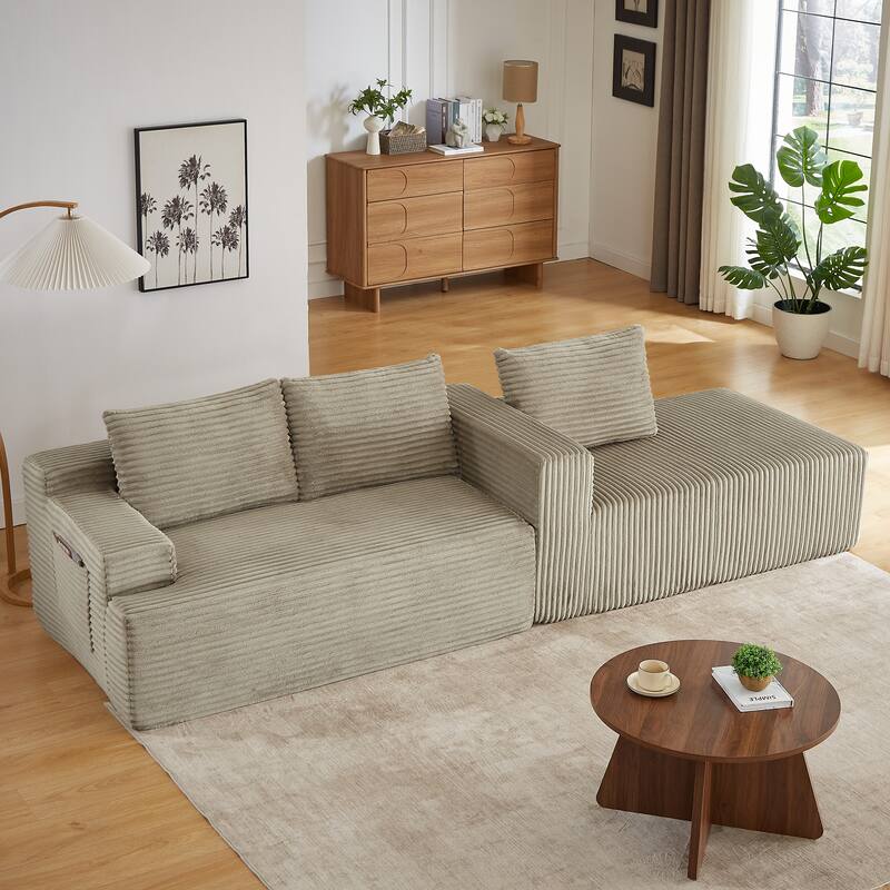 L-Shaped Modular Sectional Sofa with Chaise Lounge, Comfy Corduroy Deep Seat Cloud Couch, Compressed 4 Seat Corner Sofa