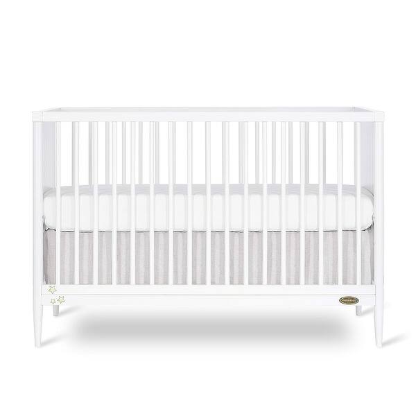 slide 2 of 8, Dream On Me Moon Bear Reaching for The Stars 4-in-1 Modern Island Crib with Rounded Spindles - White White