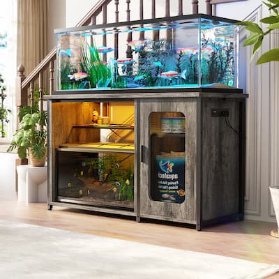 Aquarium Stand with USB Port and LED Light, Fish Tank Stand with Cabinet