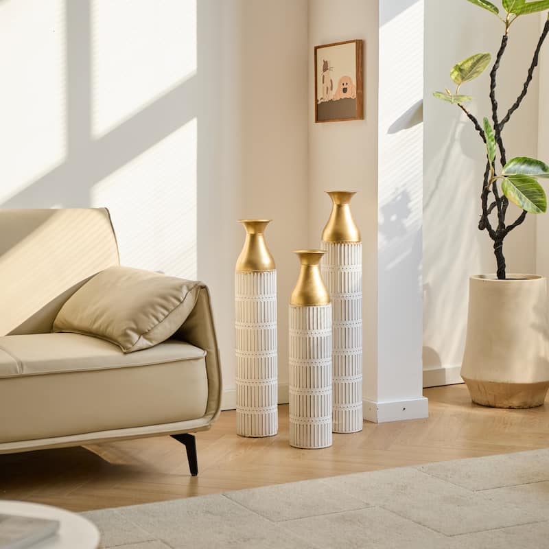 Floor Metal Vases Decorated White Metal vases Set of 3 gorgeous home decoration large glazed metal vases
