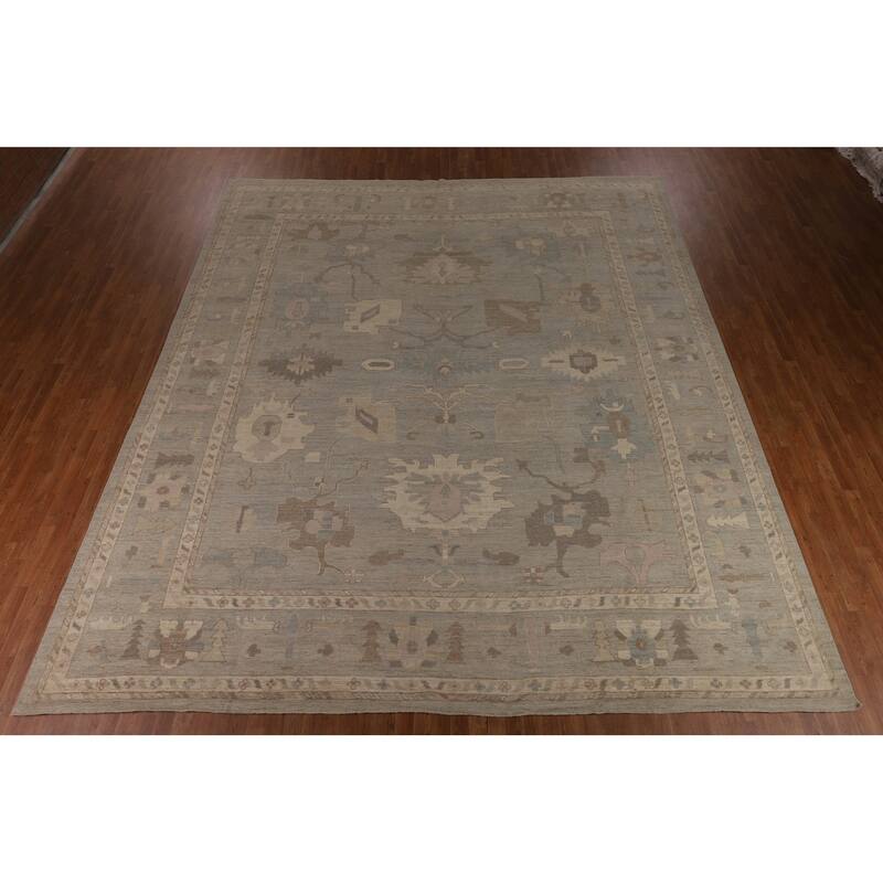 Vegetable Dye Floral Oushak Turkish Rug Handmade Wool Carpet - 9'10"x 14'3"
