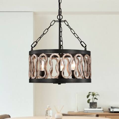 Dalen 16 Inch Rustic Vintage Drum Shade Cage Pendant 3 Light