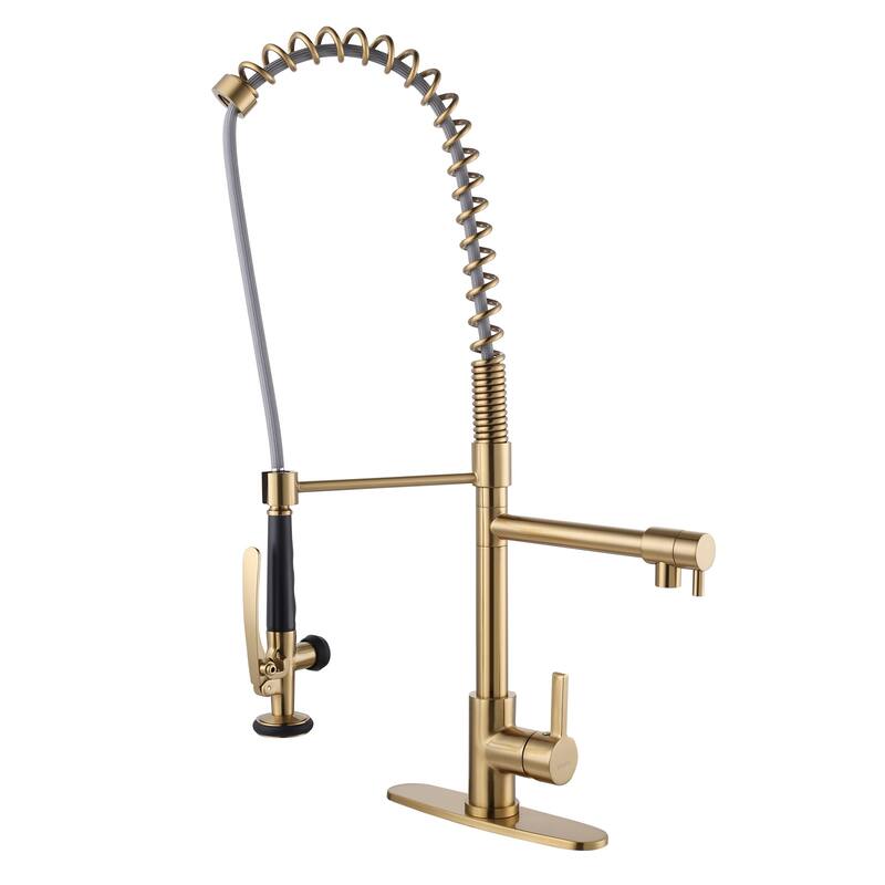 WOWOW Commercial Kitchen Faucet with Pre-Rinse Sprayer - Brushed Gold