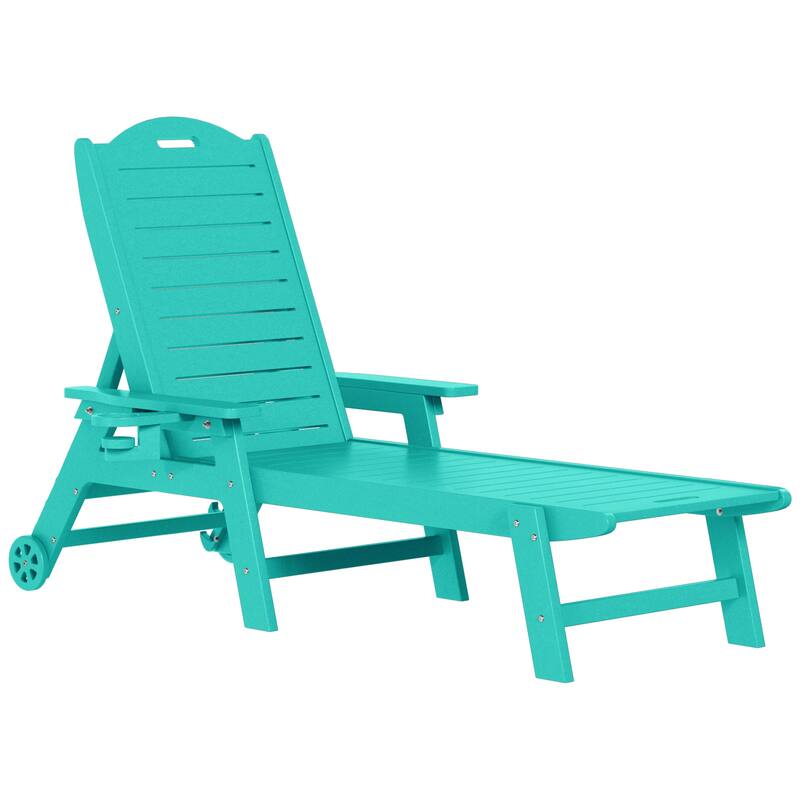 Brighton Outdoor Poly Reclining Chaise Lounge with Wheels & Cup Holder - Turquoise