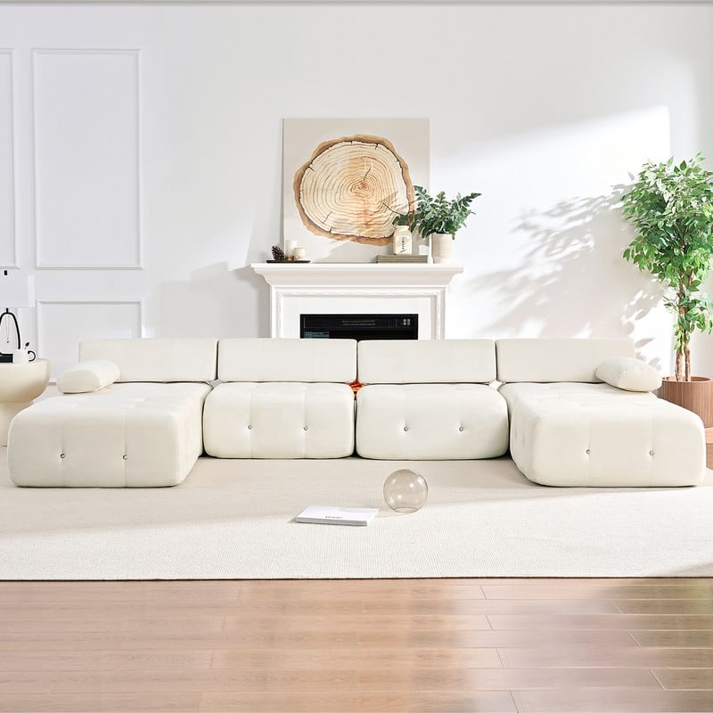 Mixoy Modular 134inch Modular Sectional Sofa with 2 Ottoman,Velvet U-Shaped Couch for Living Room - 133.9"w x 66.9"D x 24.8"H