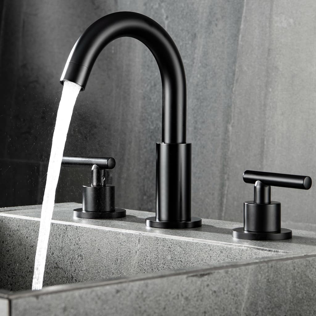 Matte Black 2-Handle Widespread WaterSense High-arc Bathroom Sink Faucet - Spout height: 5.6" x Spout reach: 5.4".