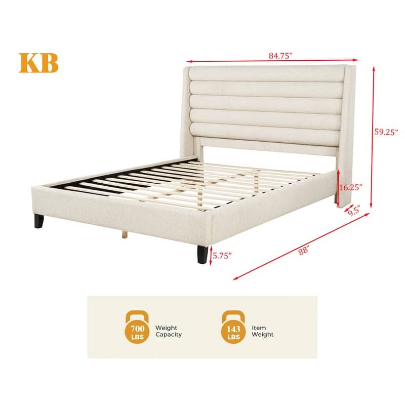 Best Master Furniture Sorella Modern Channeled Upholstered Platform Bed