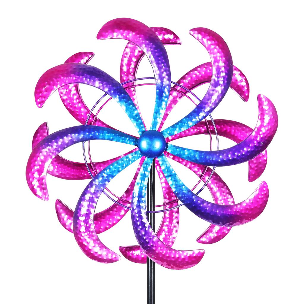Exhart Colorful Double Metal Spinner Metallic Pinwheel Garden Stake, 18 by 70 Inches