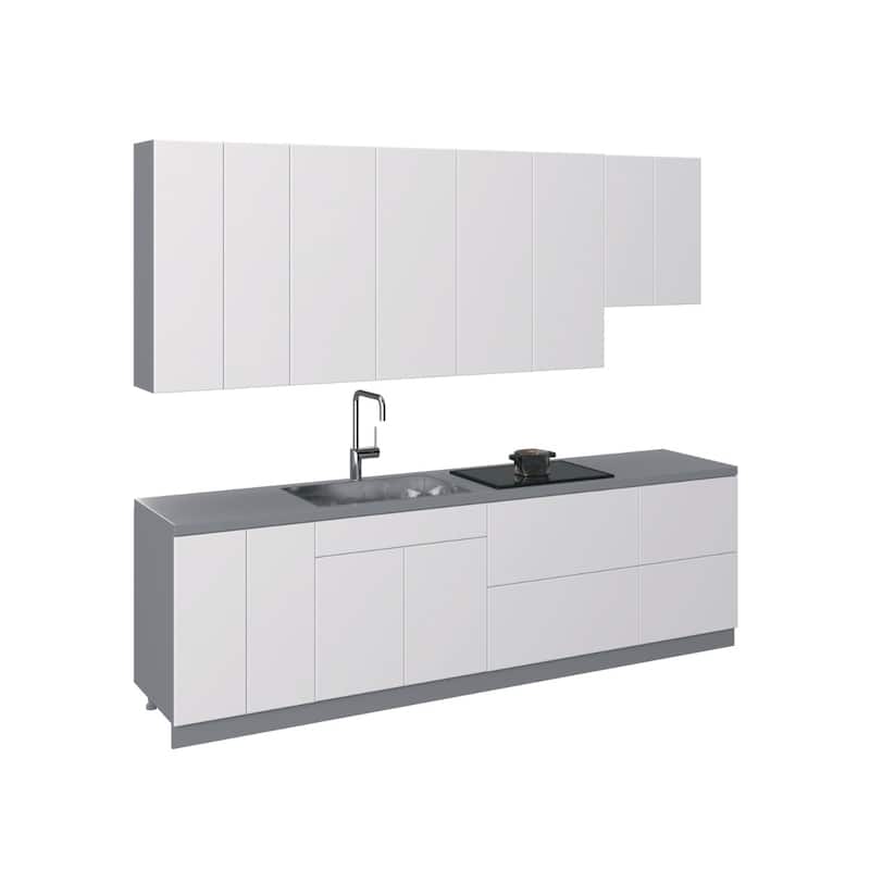 Kitchen Contemporary Collection White Gloss Color Base Size 9.5Ft Wide - 114x24 - White