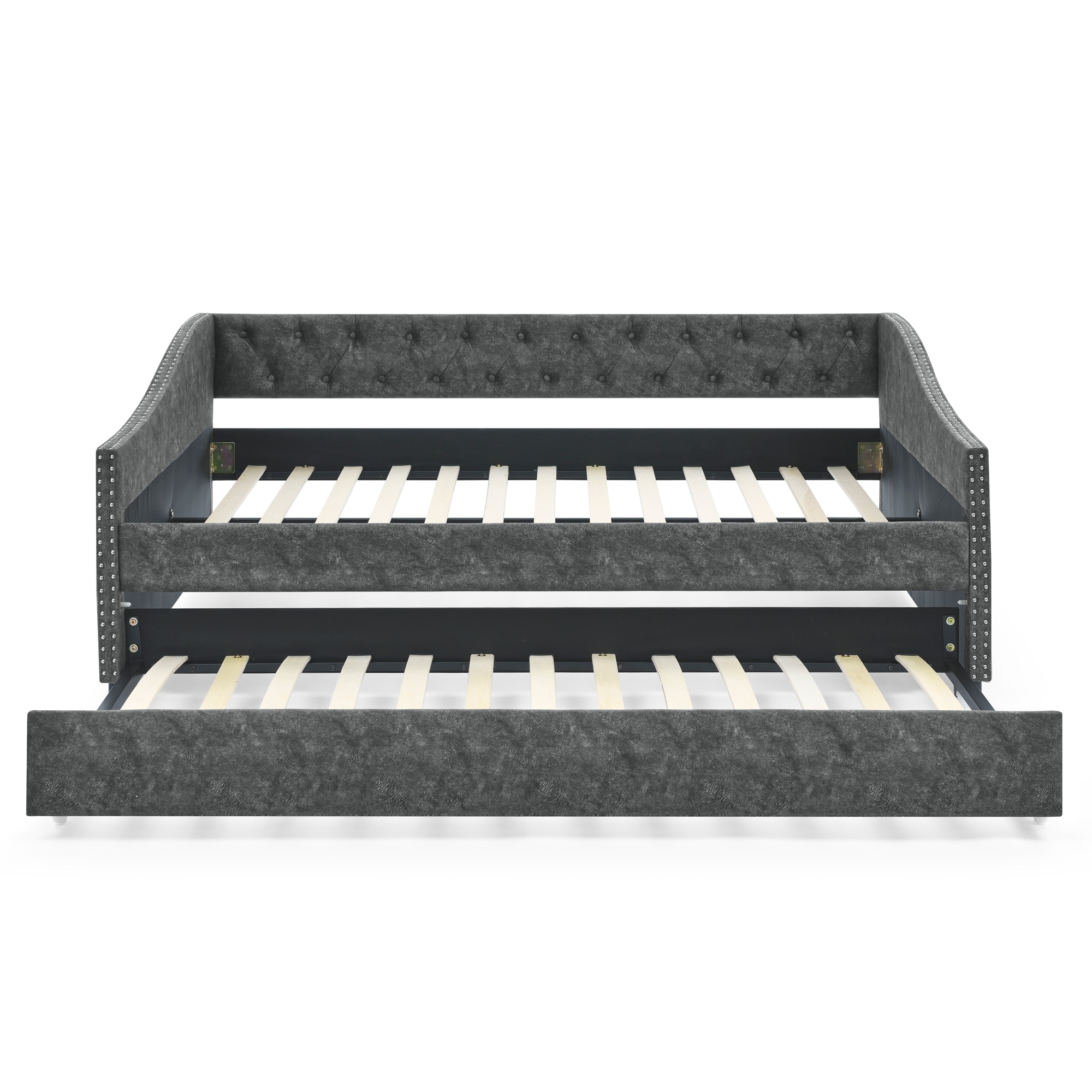Full Size Daybed with Twin Size Trundle Upholstered Tufted Sofa Bed