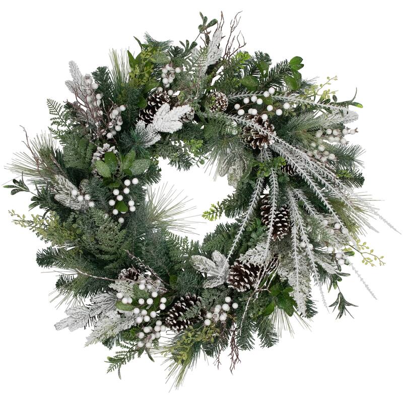 real touch™️ frosted pinecones and berries christmas wreath 36" unlit
