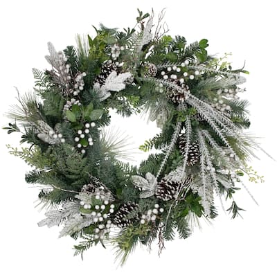 real touch™️ frosted pinecones and berries christmas wreath 36" unlit