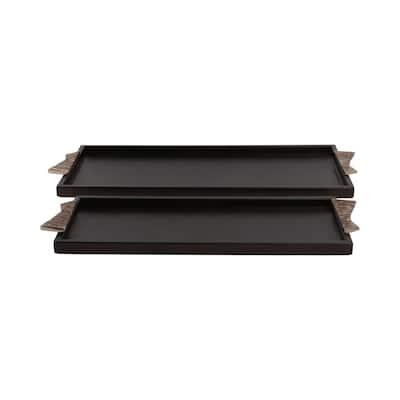 Wood Fabric Andros Serving Trays Home Decor (Set of 2) - 22/26" Gray - 26" x 12" x 1"