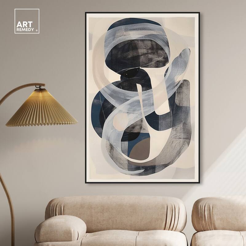 Art Remedy Slither Framed Abstract Shapes 1 Piece Canvas Wall Art