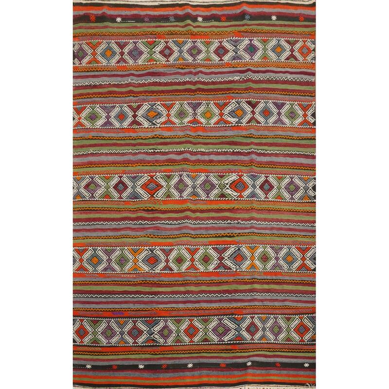 Hand Woven Oriental 100% Wool Carpet Southwestern Tribal Multi-Colored Kilim Area Rug - 8' 3'' X 6' 0''