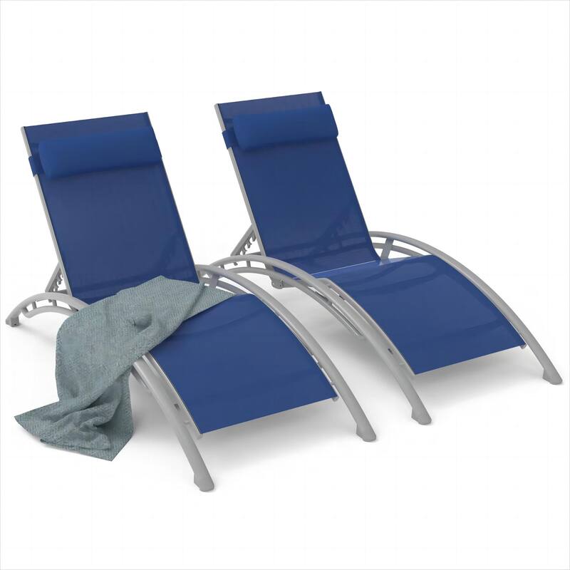 Outdoor Chaise Lounge Set of 2 Patio Recliner Chairs with Adjustable Backrest - Blue