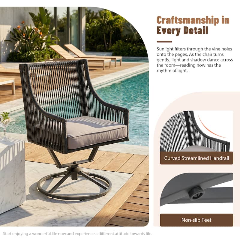 Outdoor Wicker Swivel Chairs with Cushion (Set of 2)